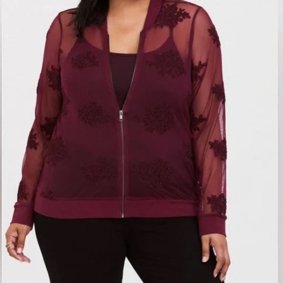 torrid Jackets & Blazers - Torrid Red Bomber Jacket with Sheer Mesh Sleeves